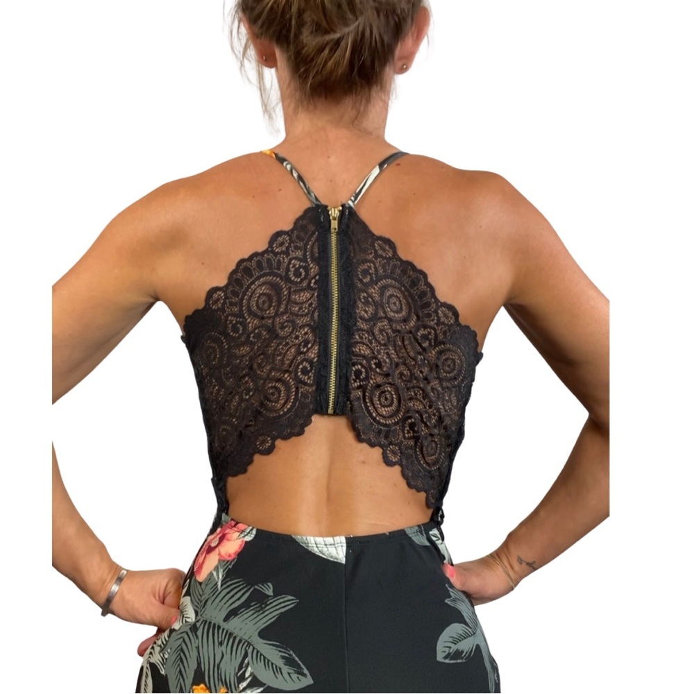 Tropical Floral High Low Dress Lace Back Open Back Vacation Date Night